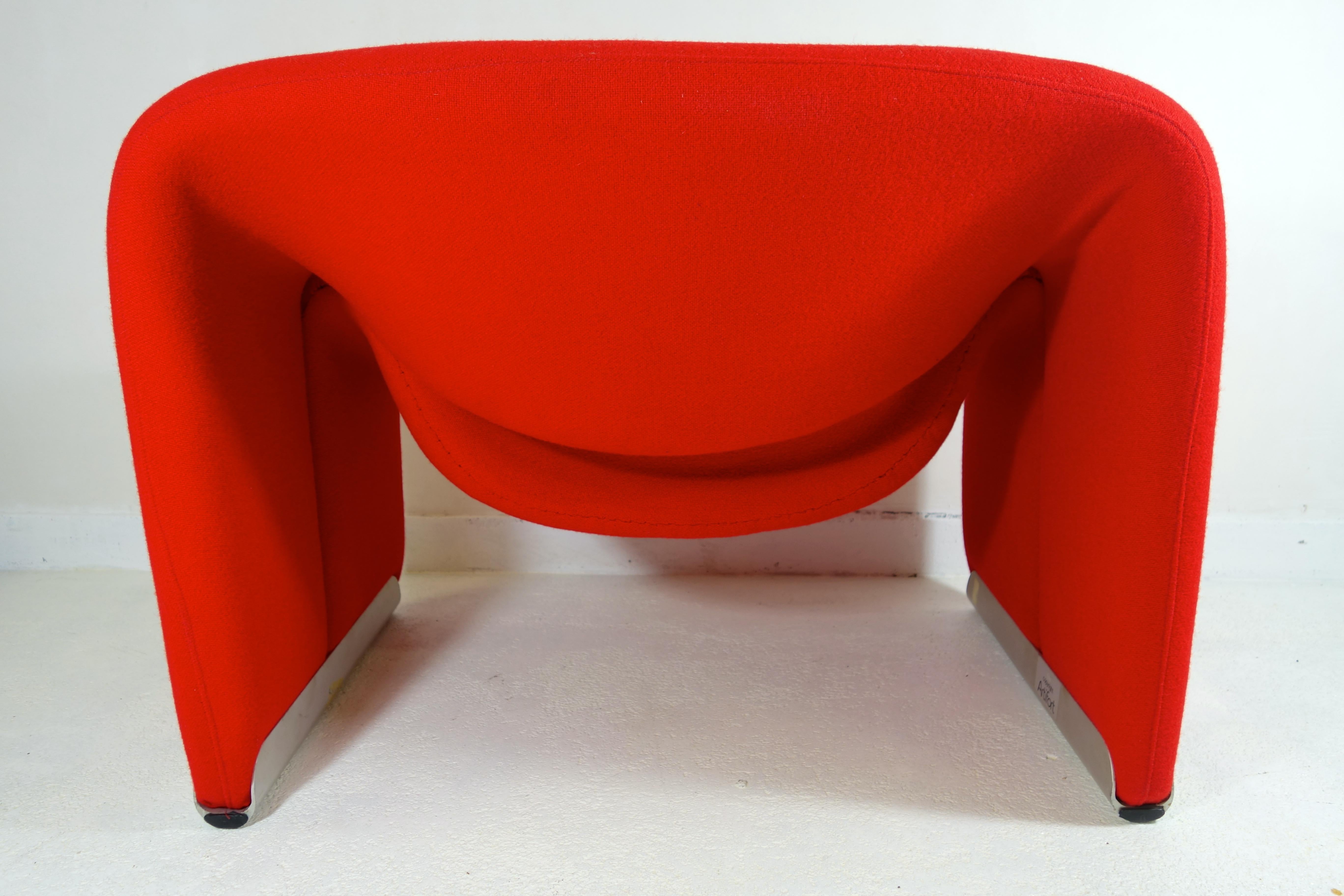 Pair of Red Groovy Chairs F598 Silver Colored Feet by Pierre Paulin for Artifort 1