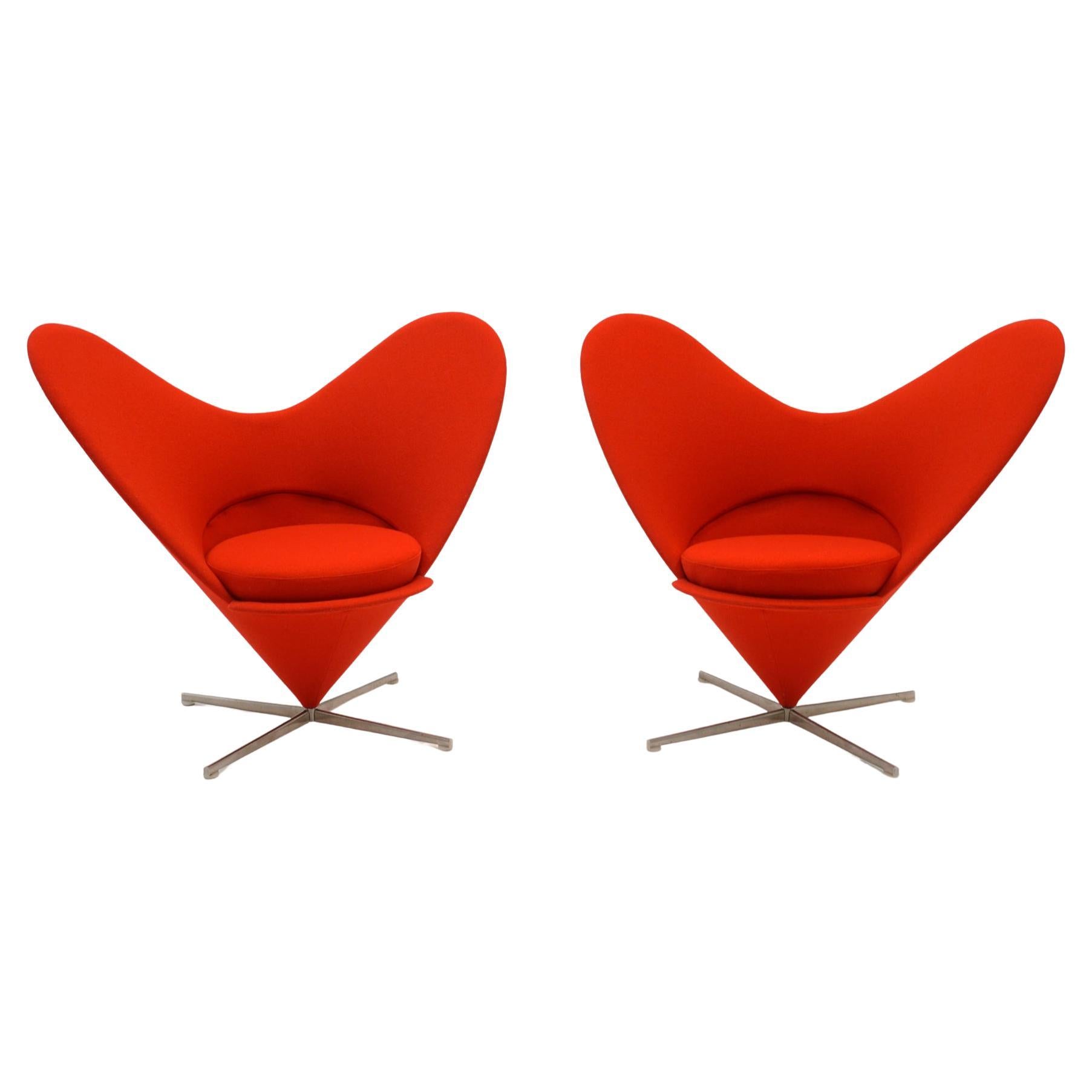 Pair of Red Heart Chairs by Verner Panton for Vitra, Great Condition
