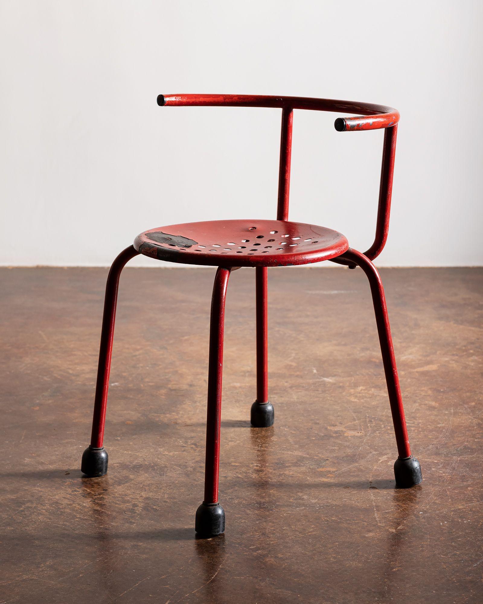 Italian Pair of Red Iron Chairs by Ettore Sottsass, Italy, 1960s