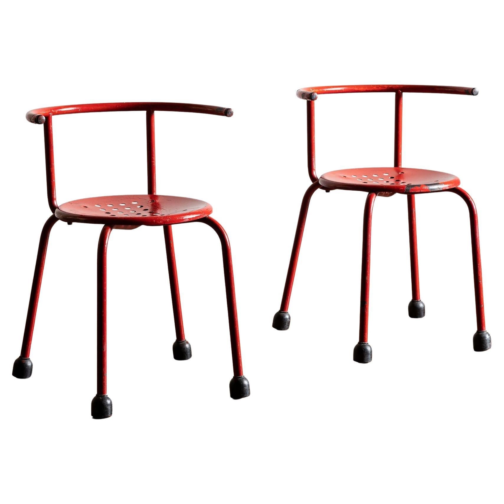 Pair of Red Iron Chairs by Ettore Sottsass, Italy, 1960s