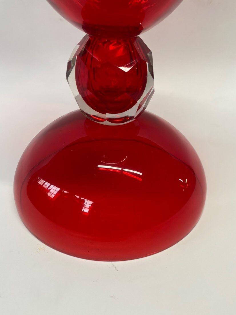 Modern Pair of Red Italian Murano Urns For Sale