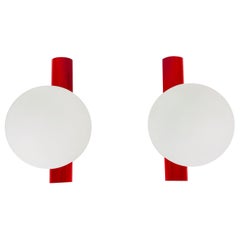 Pair of Red Kaiser Midcentury Space Age Wall Lamps, 1960s, Germany