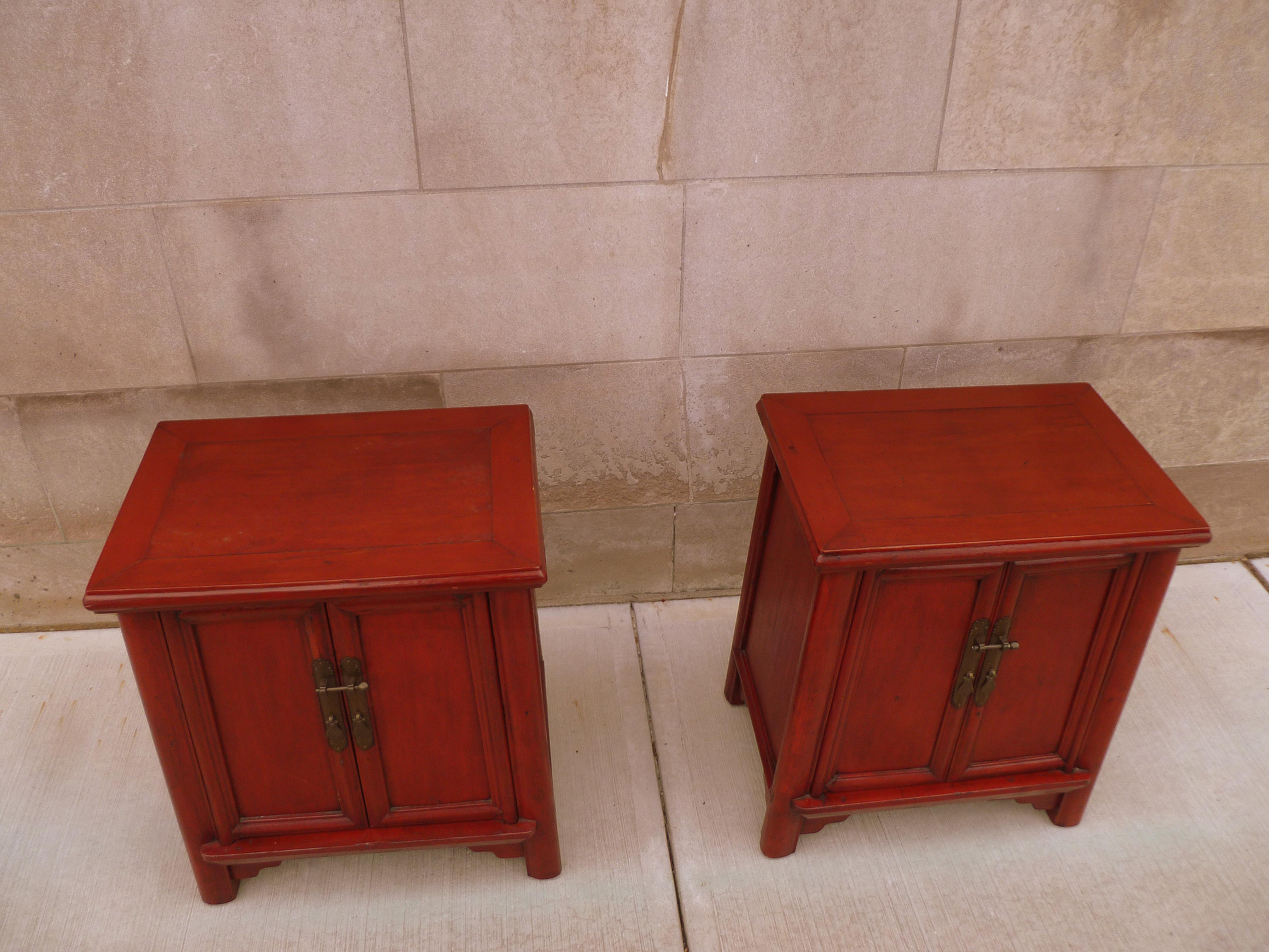 Pair of Red Lacquer Chests For Sale 5