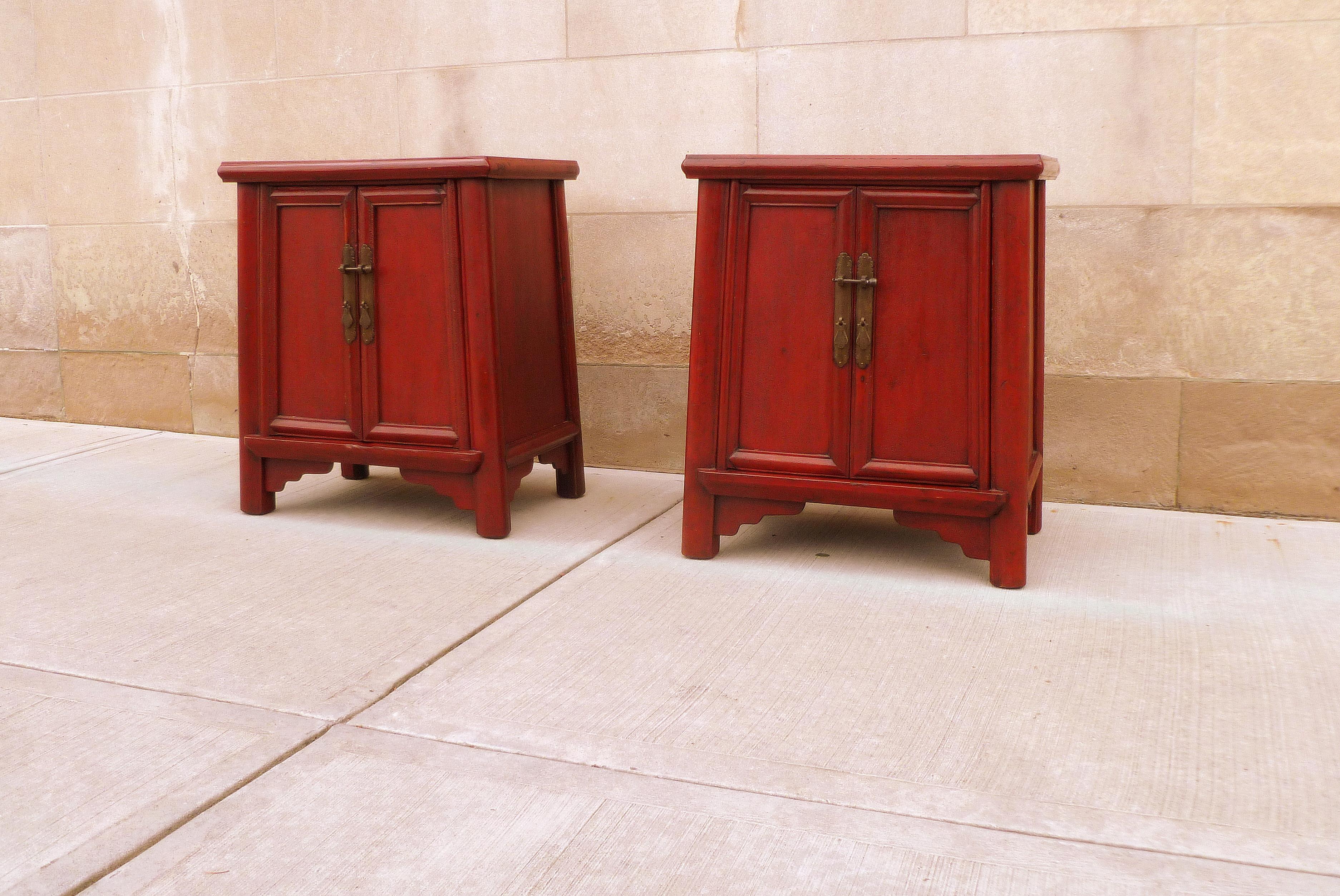 Chinese Pair of Red Lacquer Chests For Sale