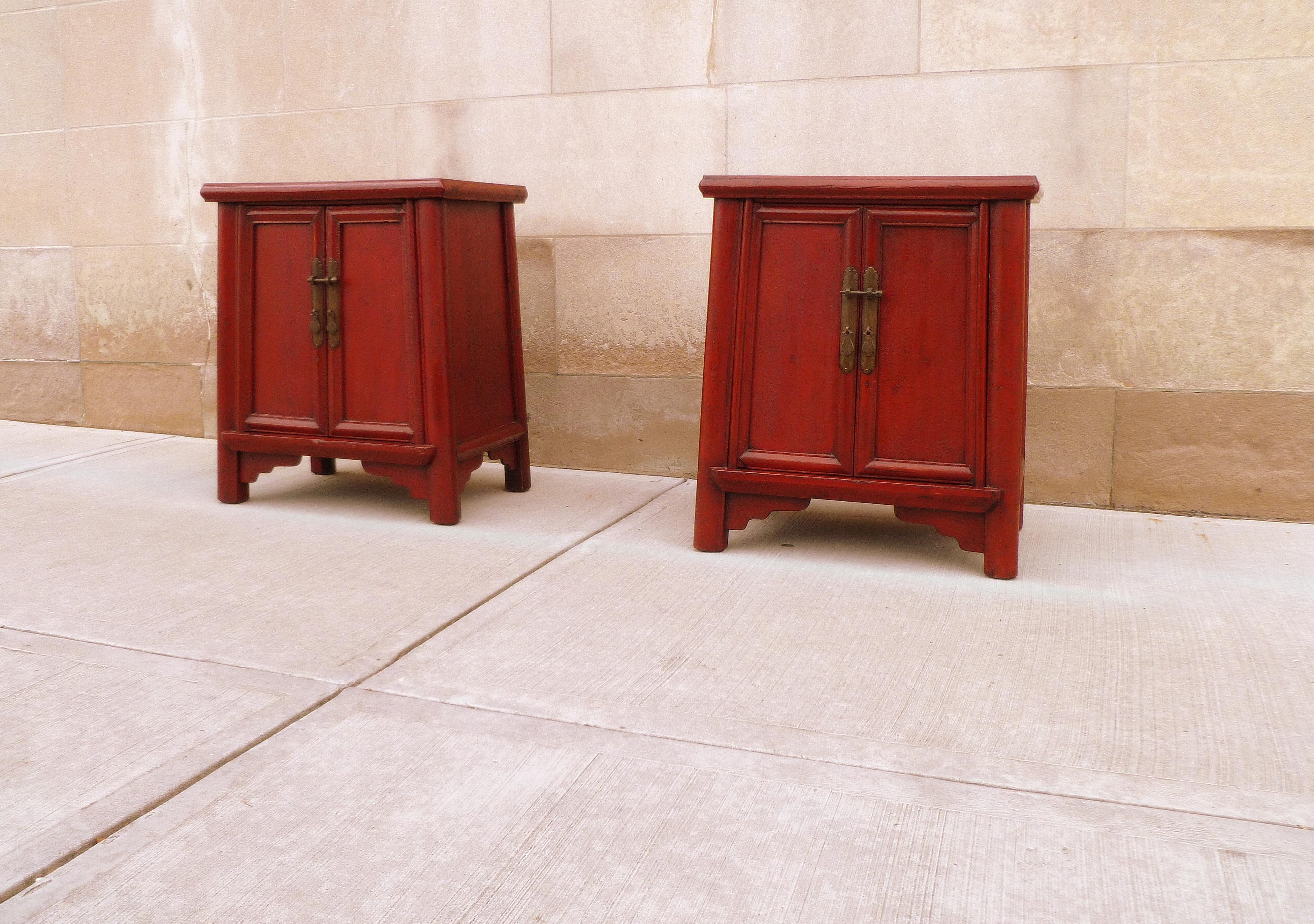 Wood Pair of Red Lacquer Chests For Sale