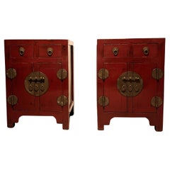 Antique Pair of Red Lacquer Chests