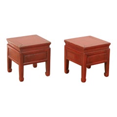 Pair of Red Lacquer Low Tables
