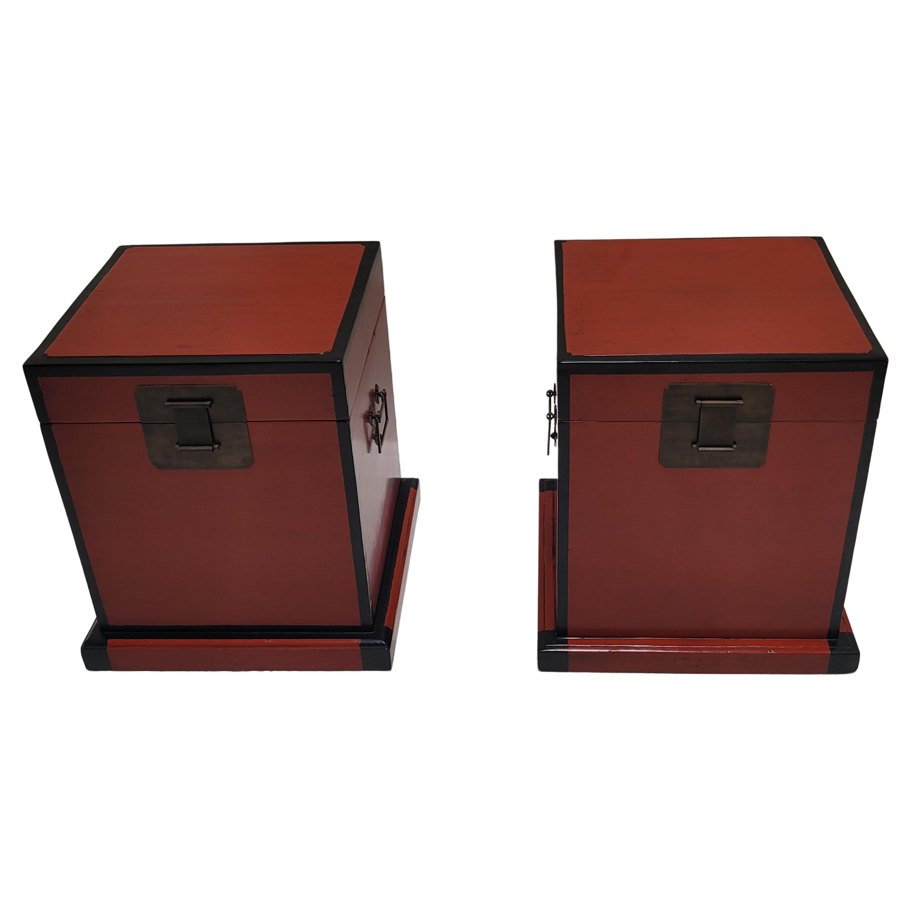 Pair of Red Lacquer Trunks - Early 20th Century