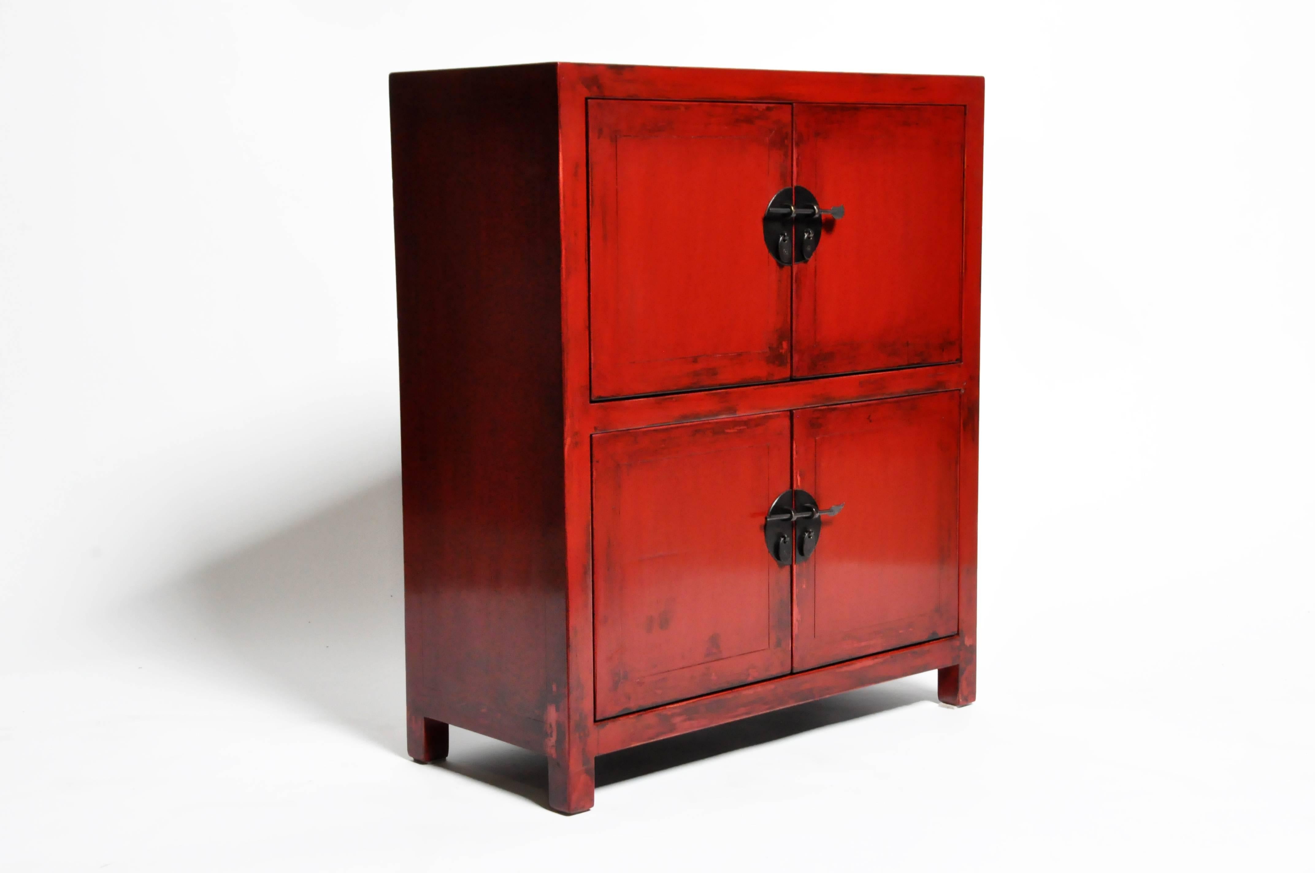 Pair of Red Lacquered Chinese Side Chests 1