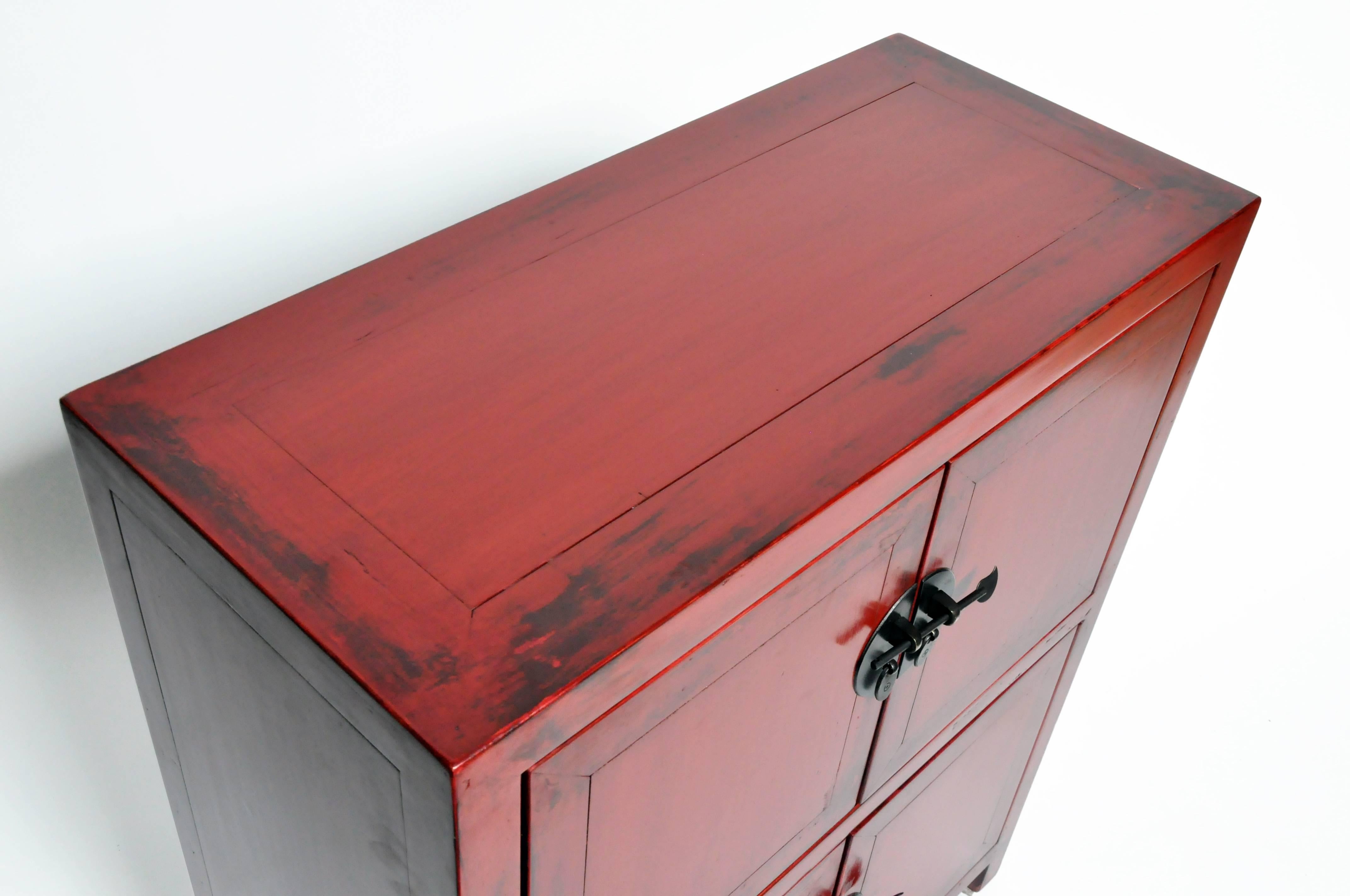 Pair of Red Lacquered Chinese Side Chests 4