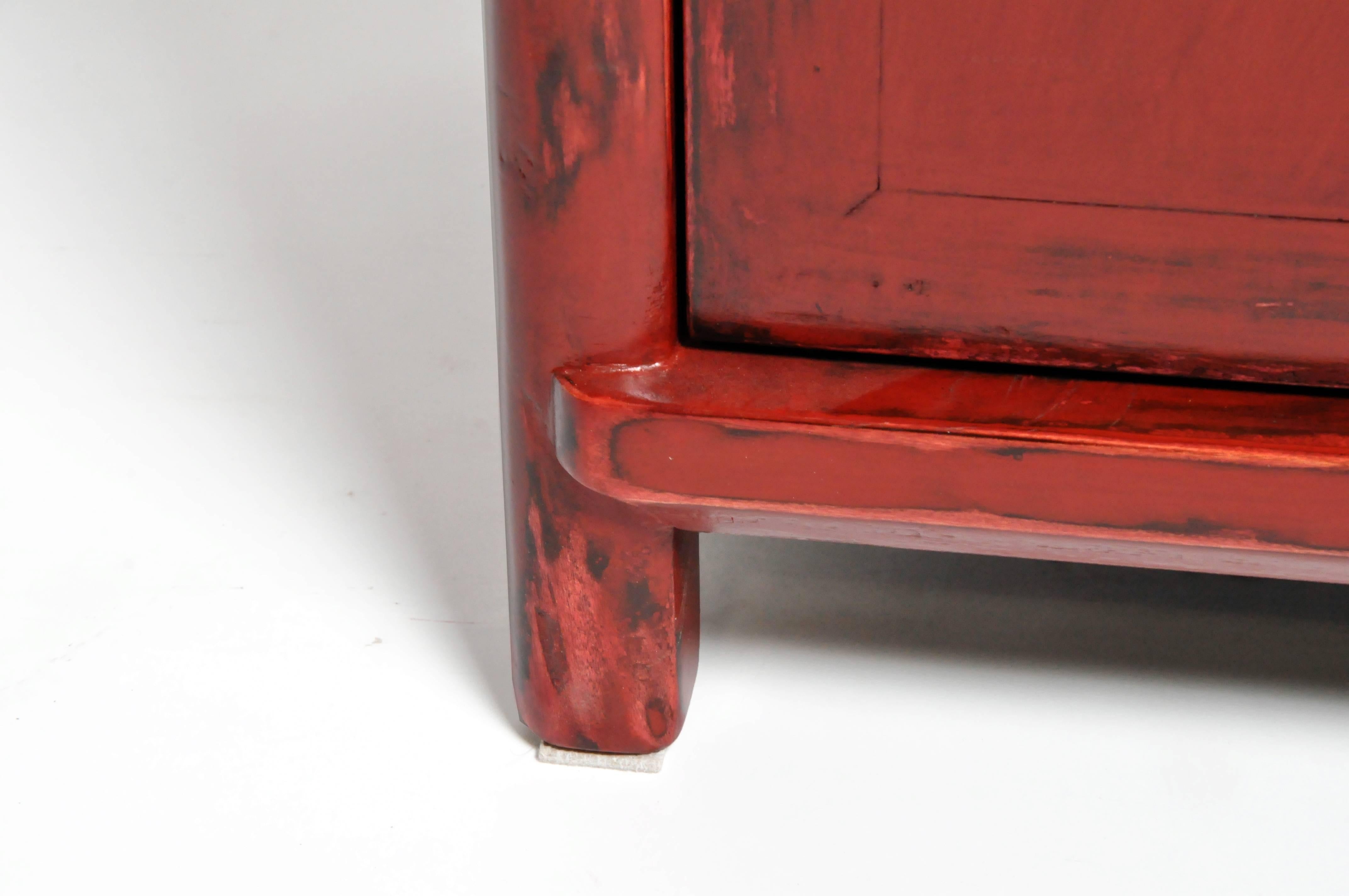 Red Lacquered Chinese Side Chests with Two Shelves 14