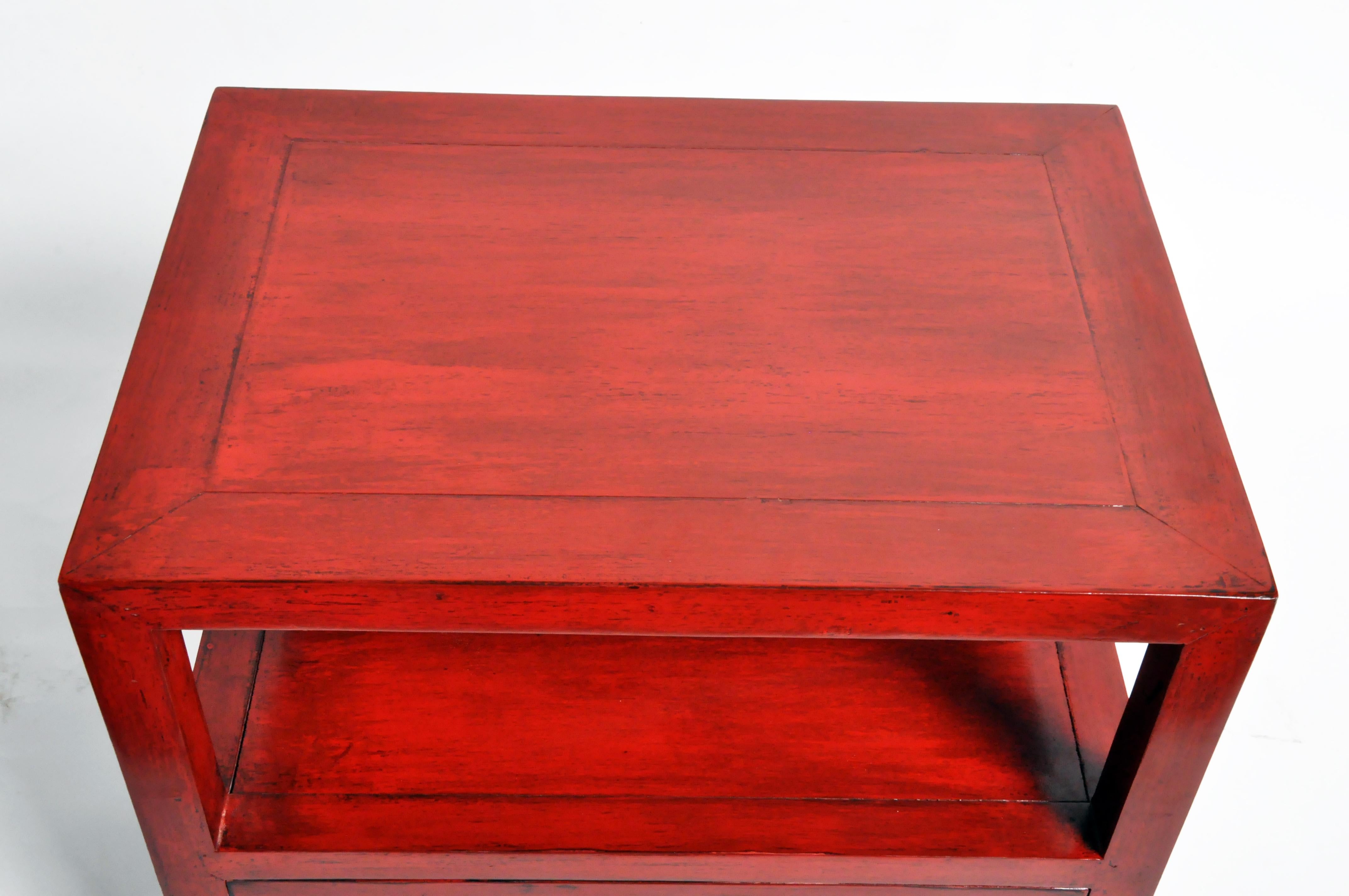 Pair of Red Lacquered Chinese Side Tables with a Drawer 6