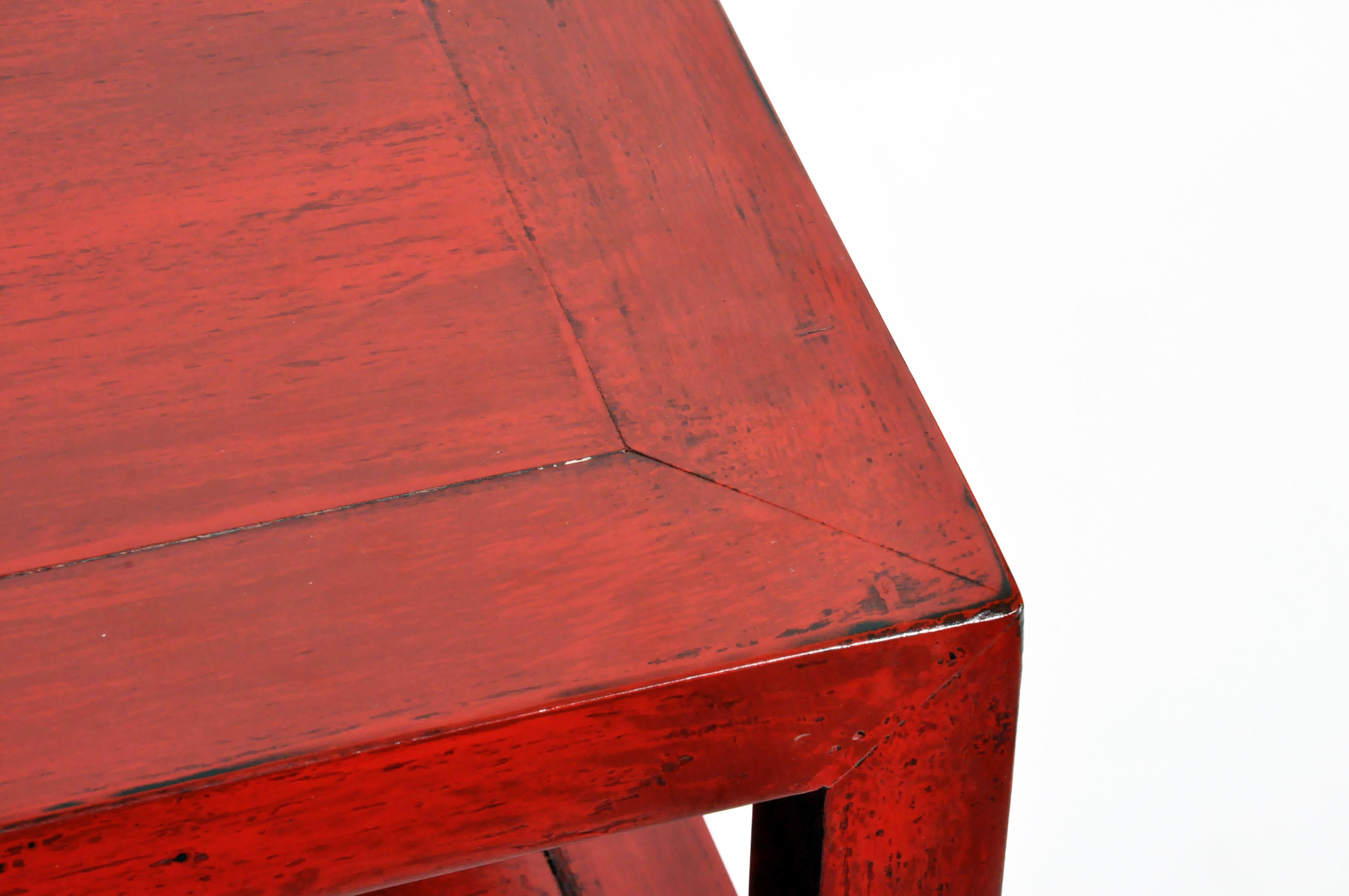 Pair of Red Lacquered Chinese Side Tables with a Drawer 7
