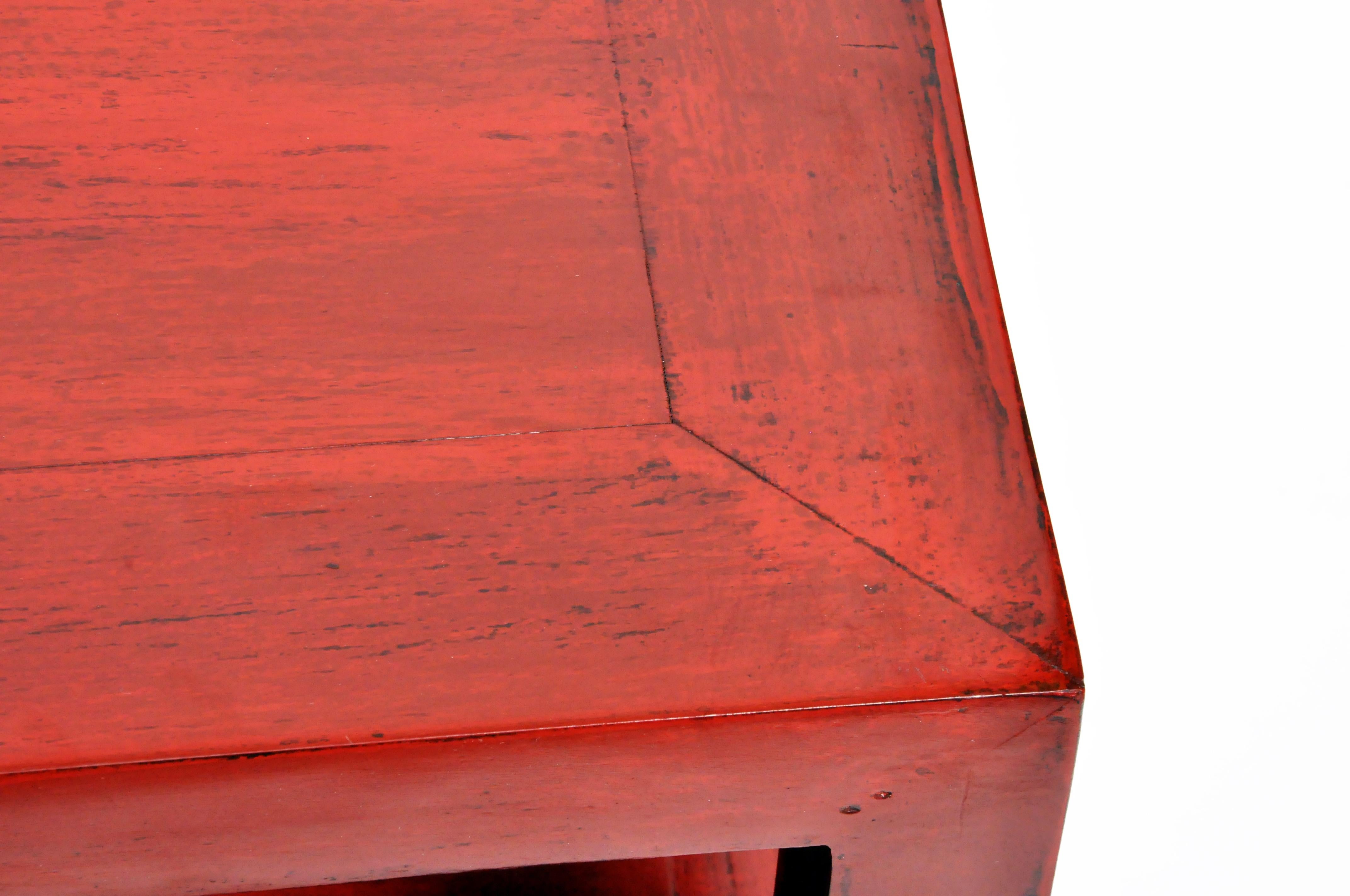 Pair of Red Lacquered Chinese Side Tables with a Drawer 8