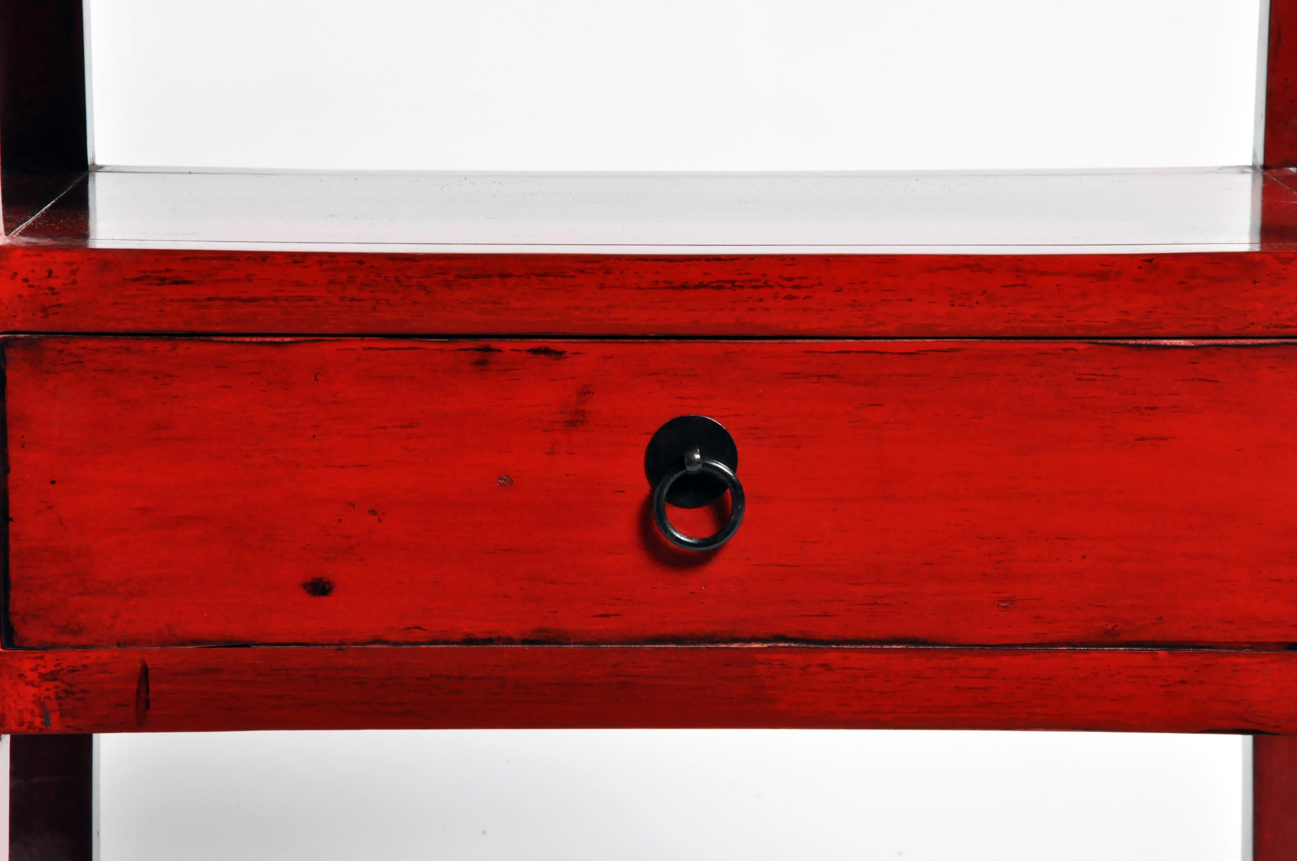 Pair of Red Lacquered Chinese Side Tables with a Drawer 10