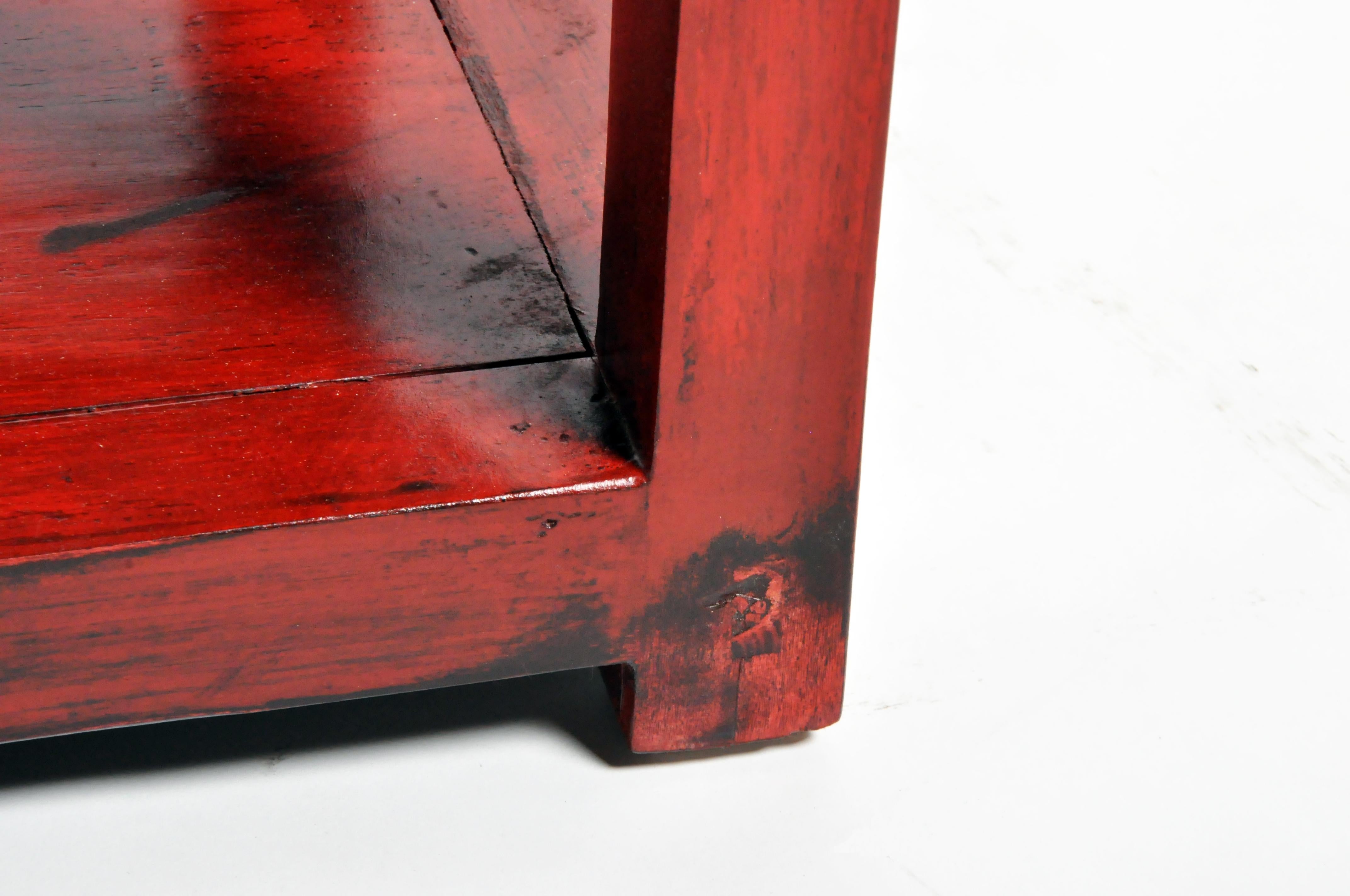 Pair of Red Lacquered Chinese Side Tables with a Drawer 14
