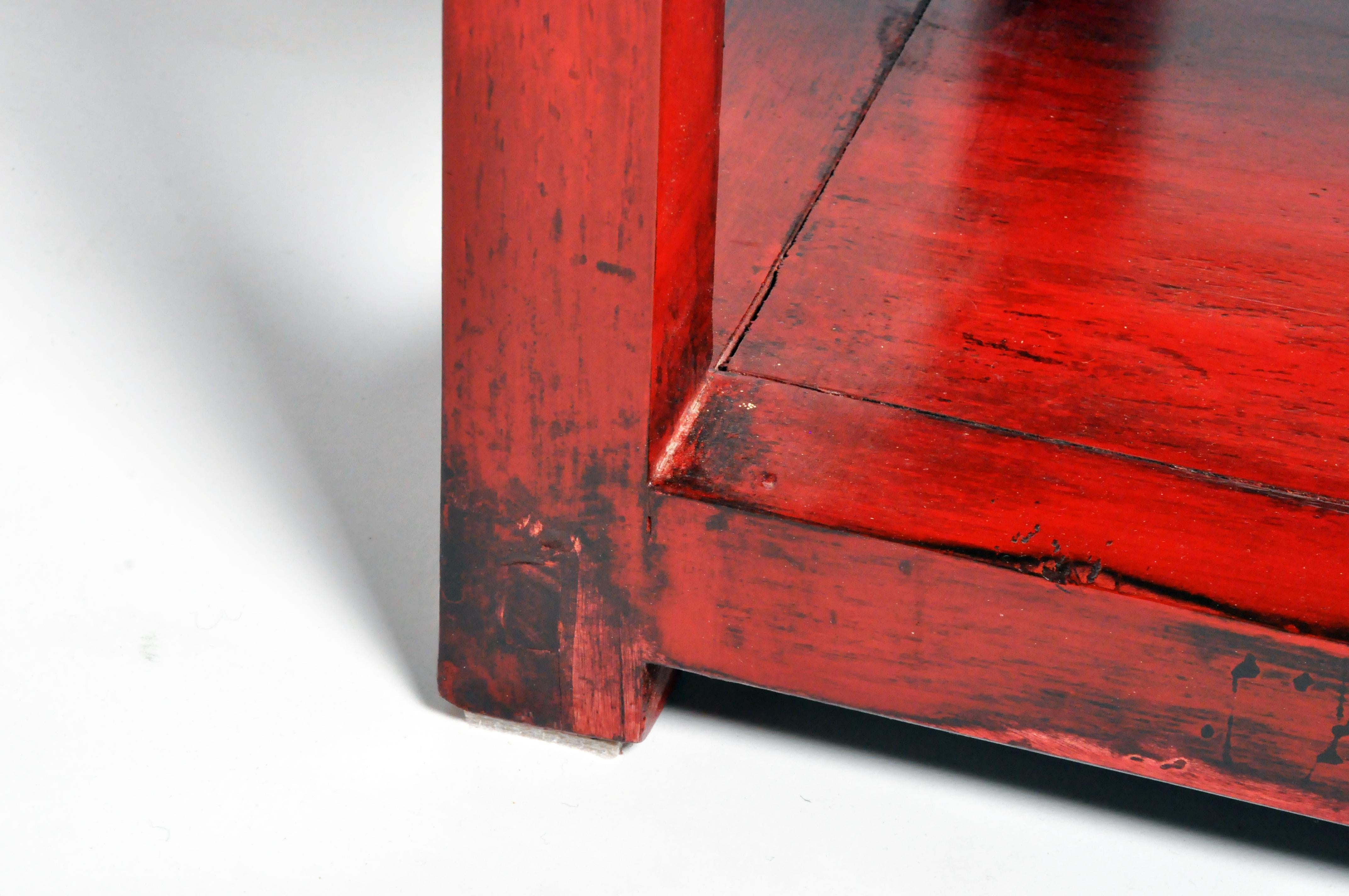 Pair of Red Lacquered Chinese Side Tables with a Drawer 15