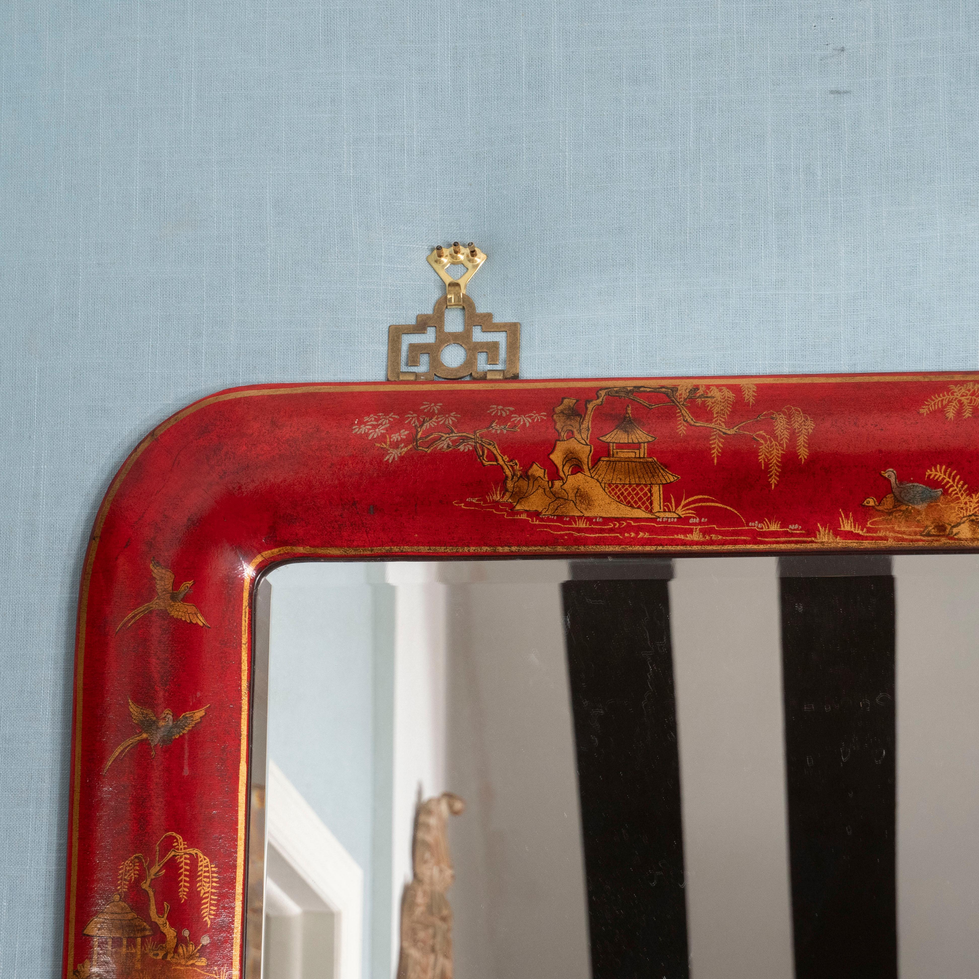 Unknown Pair of Red Lacquered Chinoiserie Mirrors