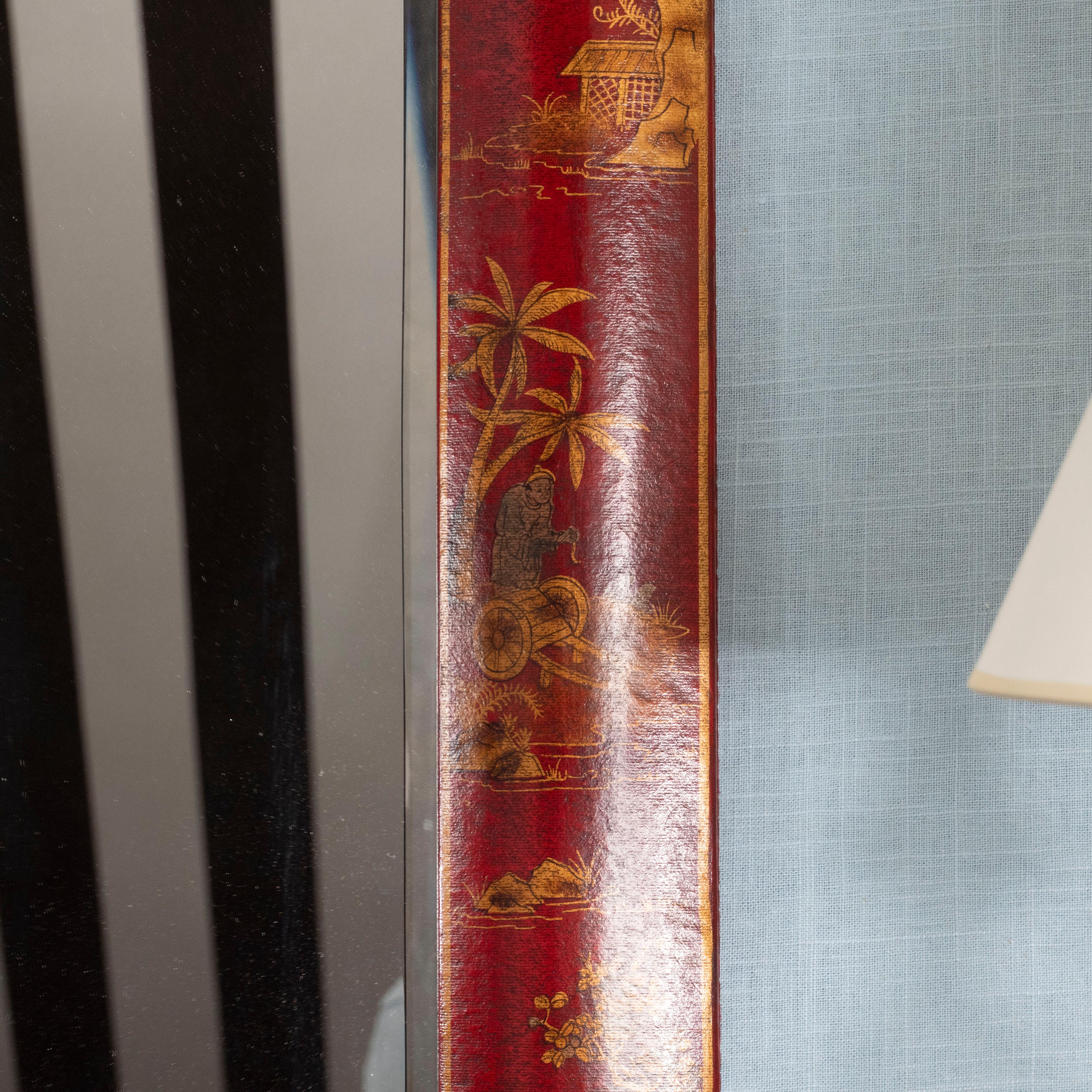 Pair of Red Lacquered Chinoiserie Mirrors 2