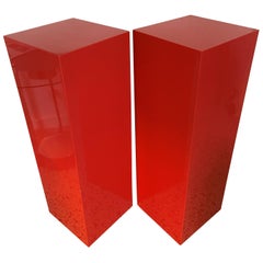 Pair of Red Lacquered Pedestals