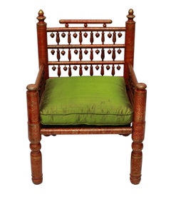 Pair of Red Lacquered Punjabi Chairs