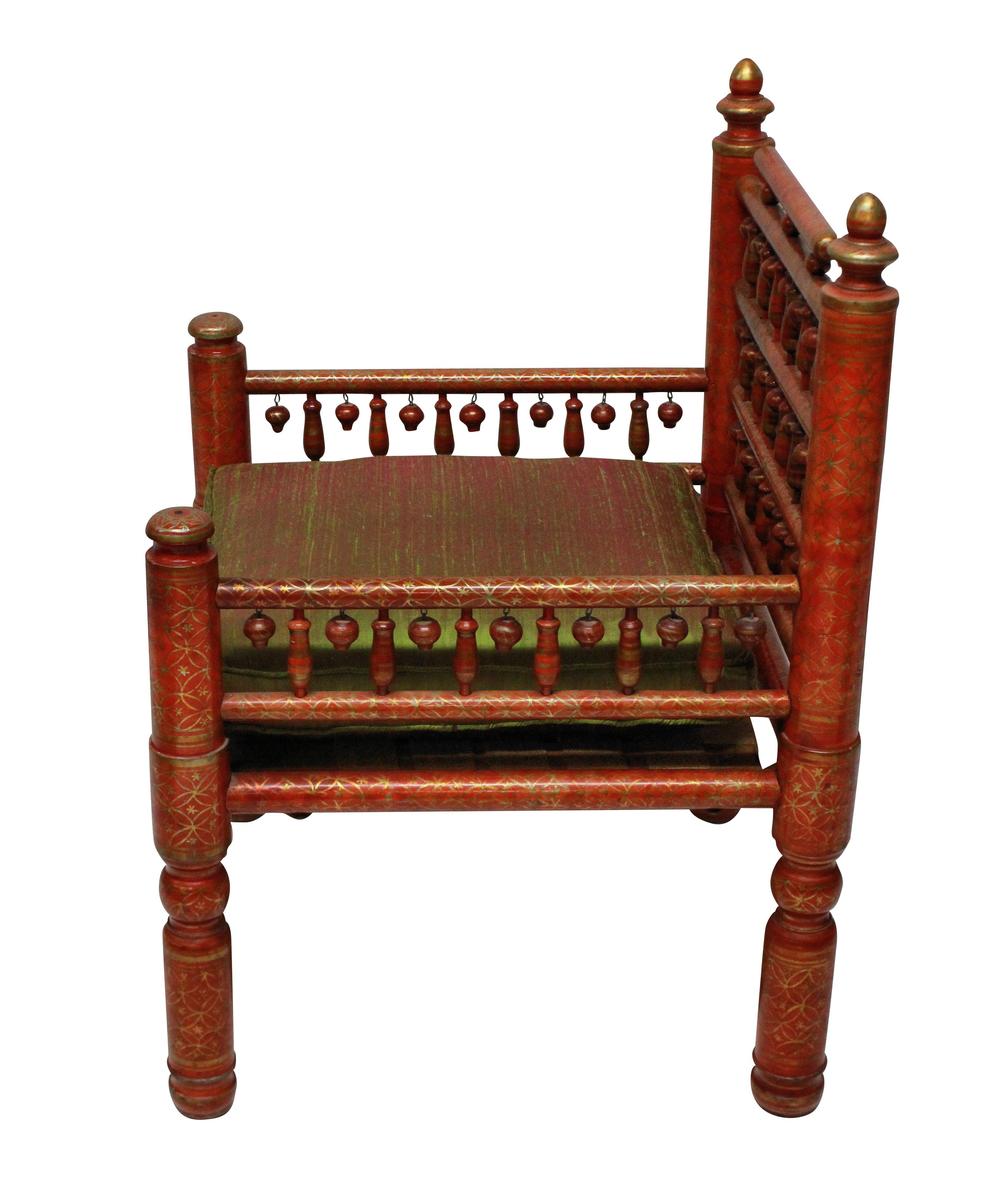 Mid-20th Century Pair of Red Lacquered Punjabi Chairs