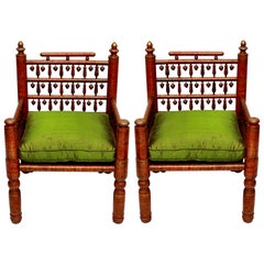 Pair of Red Lacquered Punjabi Chairs