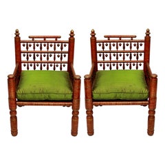 Vintage Pair of Red Lacquered Punjabi Chairs