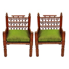 Vintage Pair of Red Lacquered Punjabi Chairs