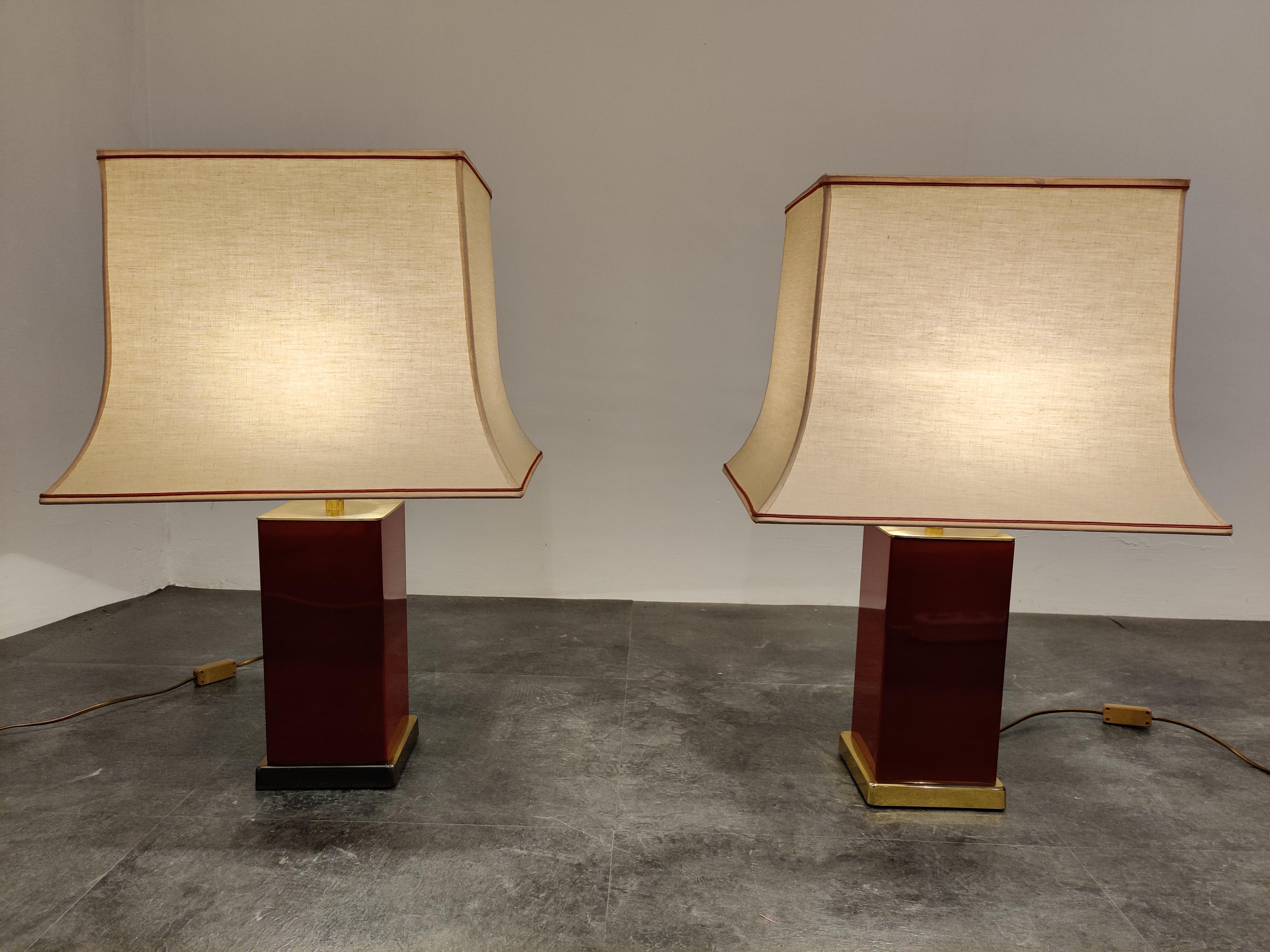 Late 20th Century Pair of Red Lacquered Table Lamps, 1970s