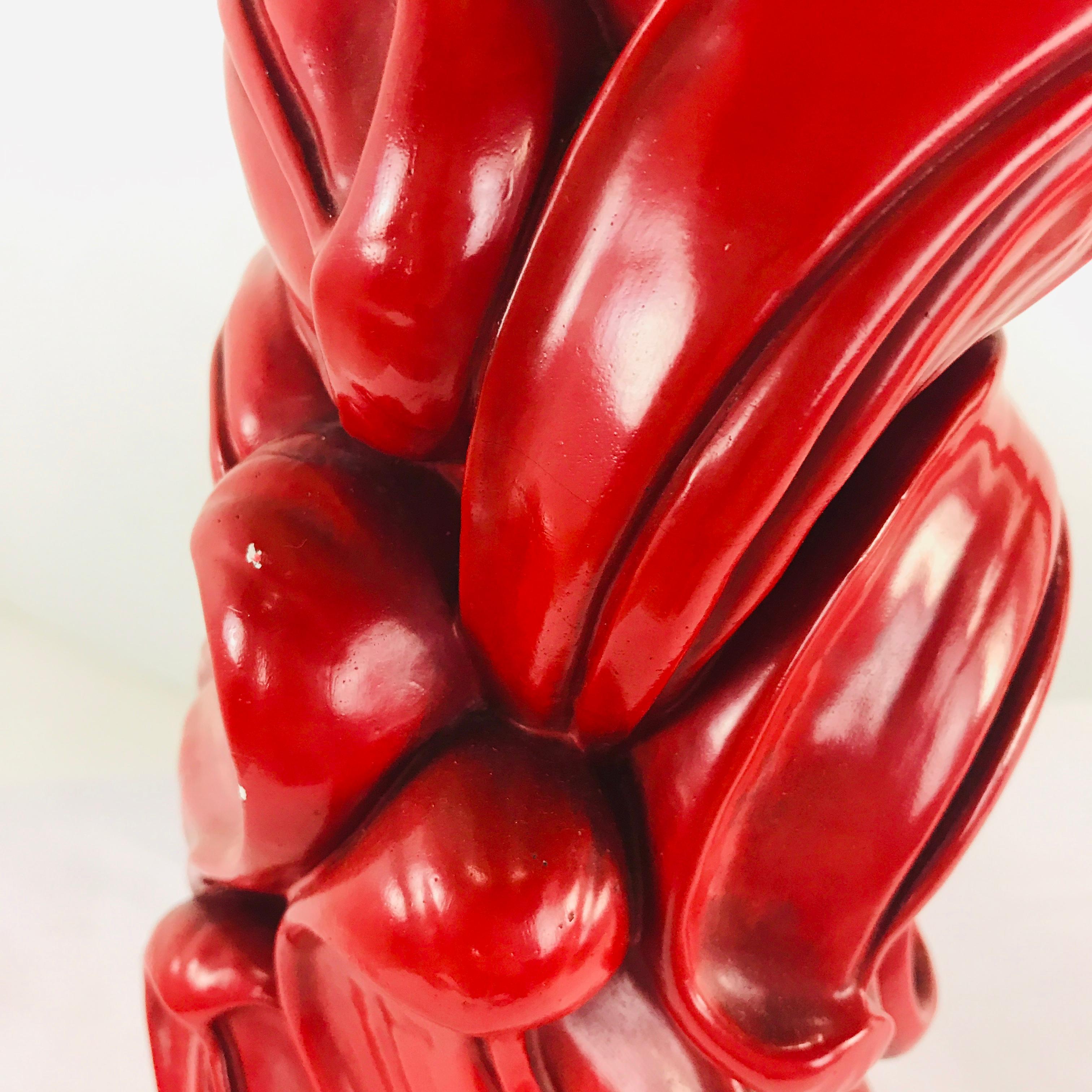 American Pair of Red Lacquered Dorothy Draper Lamps with Scroll Detail