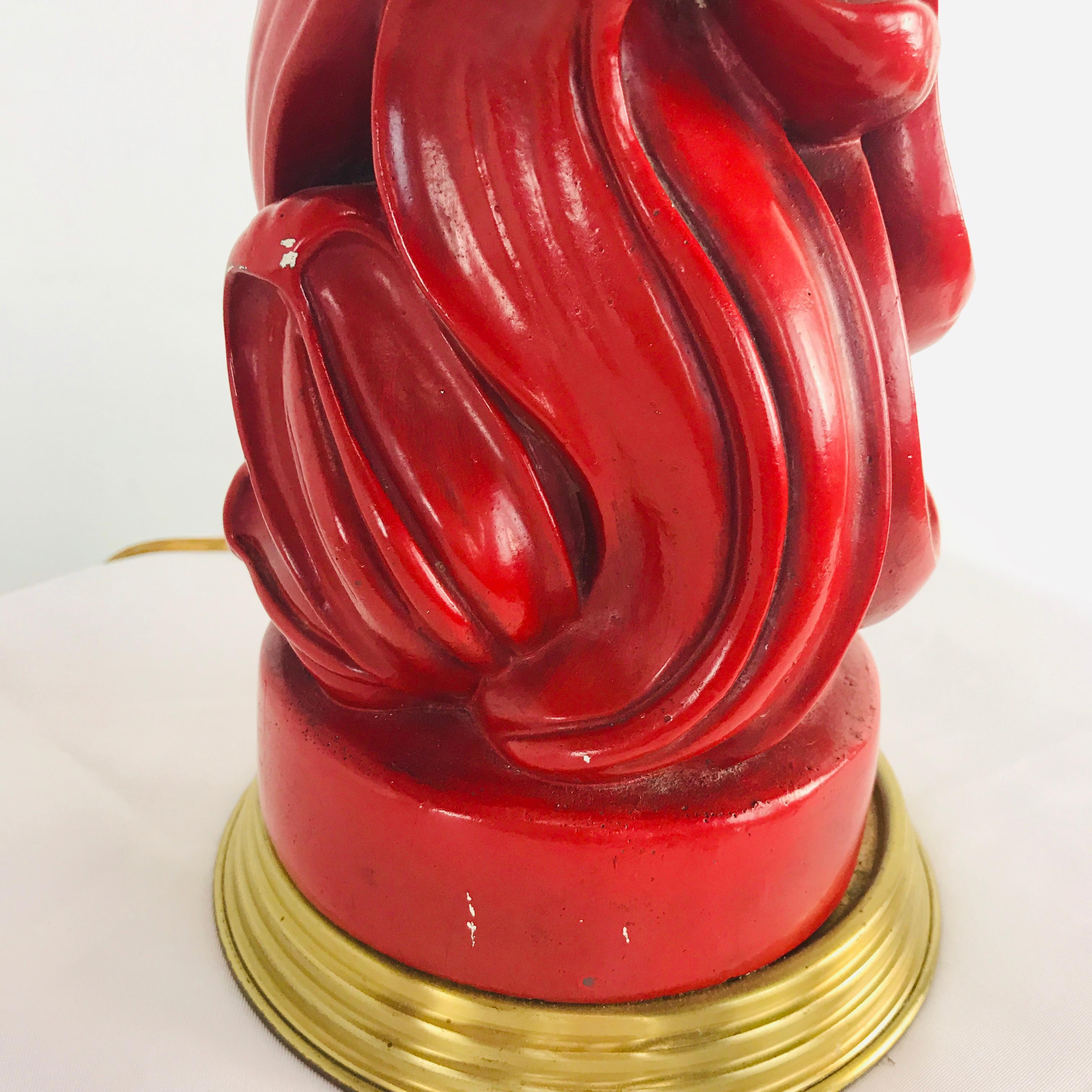 Pair of Red Lacquered Dorothy Draper Lamps with Scroll Detail In Good Condition In Dallas, TX