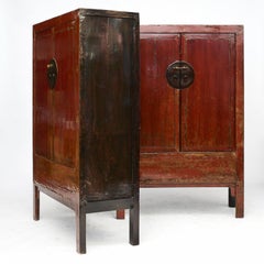Pair of Red Lacquered Wedding Cabinets, Shanxi Province, C. 1840