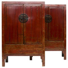 Pair of Red Lacquered Wedding Cabinets, Shanxi Province, C. 1840