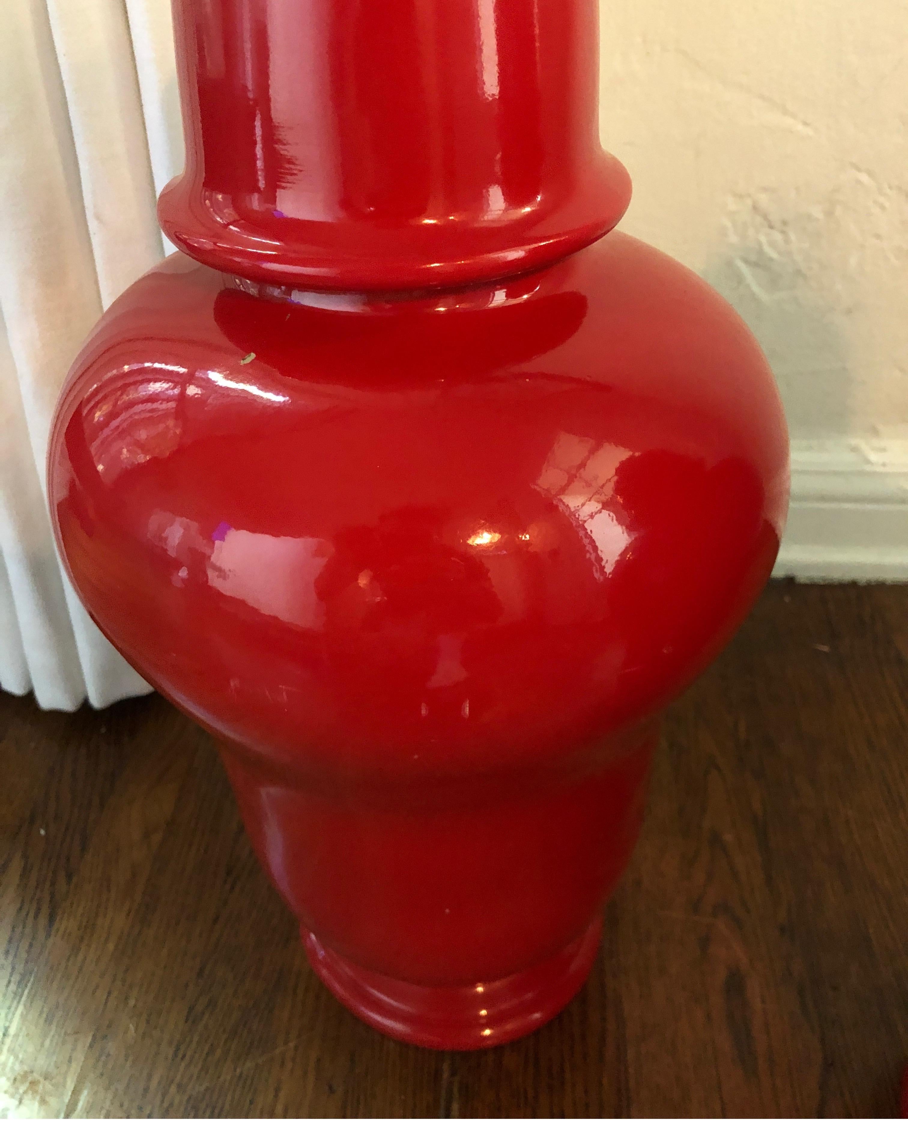 Pair of Red Laquer Ginger Jars/Urns, Baluster Jars 2