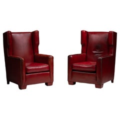 Pair of Red Leather Armchairs, England circa 1940