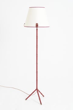 Pair of Red Leather Floor Lamps by Jacques Adnet