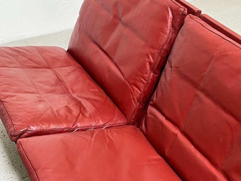 Pair of Red Leather Settees by Fabricius and Kastholm For Sale 2