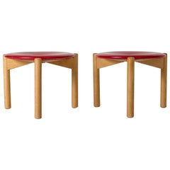 Pair of Red Leather Stools by Uno and Östen Kristiansson