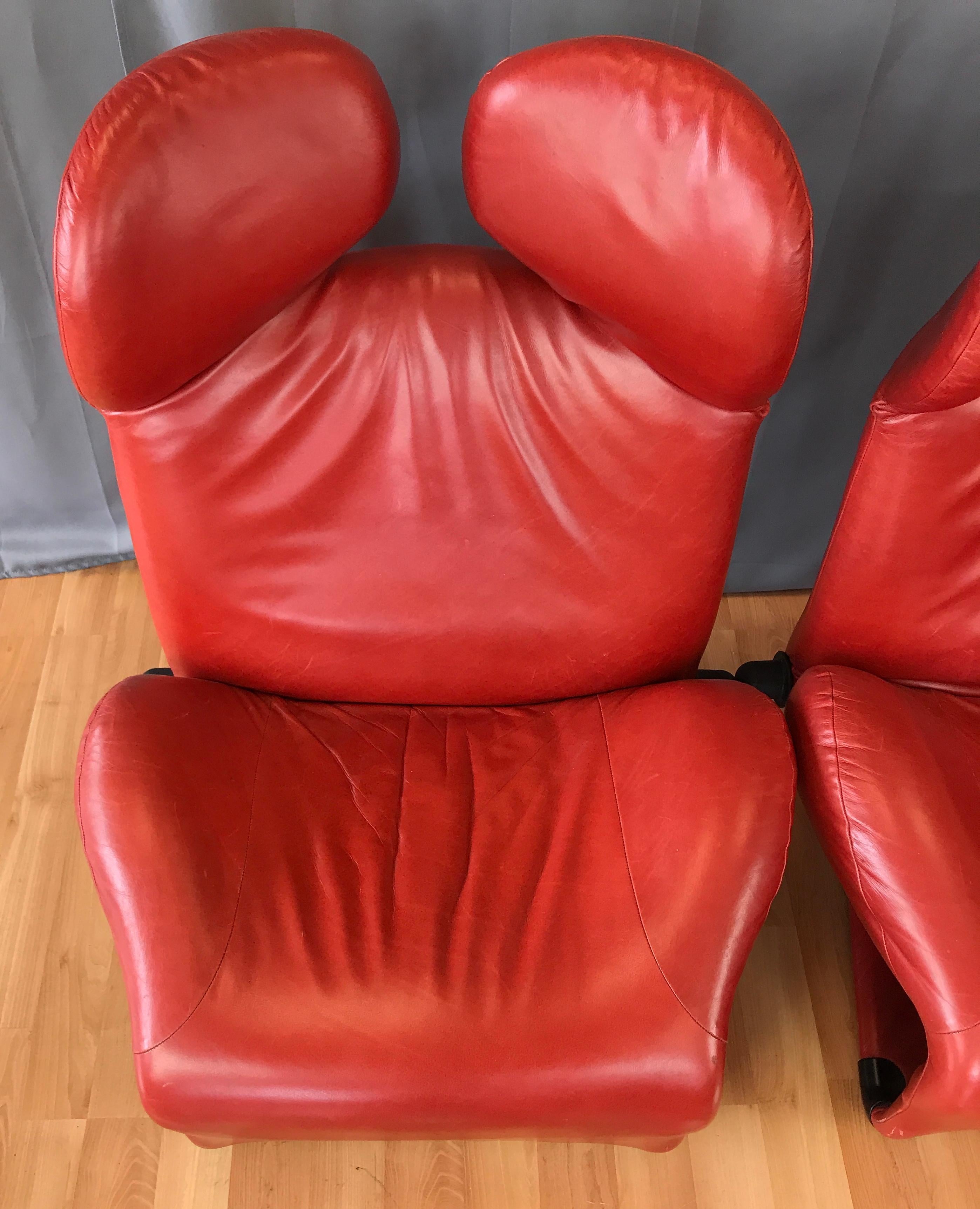 Metal Pair of Toshiyuki Kita for Cassina Wink Convertible Leather Lounge Chairs