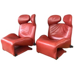 Ein Paar Toshiyuki Kita für Cassina Wink Convertible Lounge Chairs aus Leder