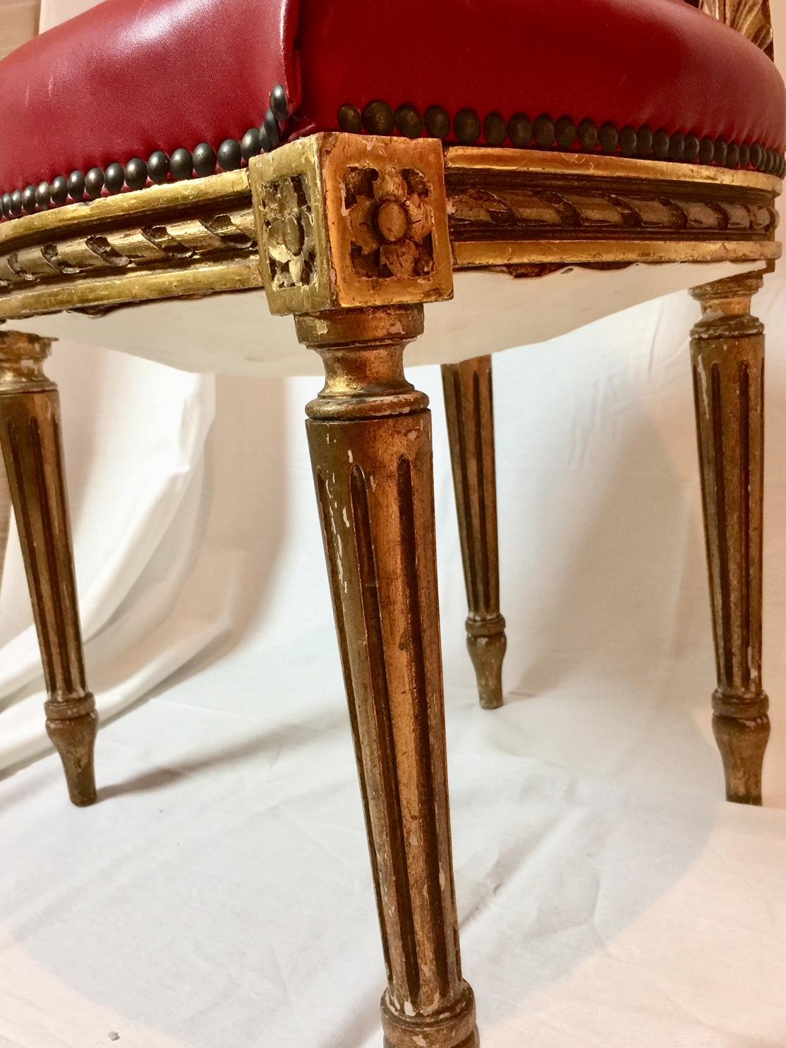 Pair of Red Louis XVI Style Giltwood Chairs 1