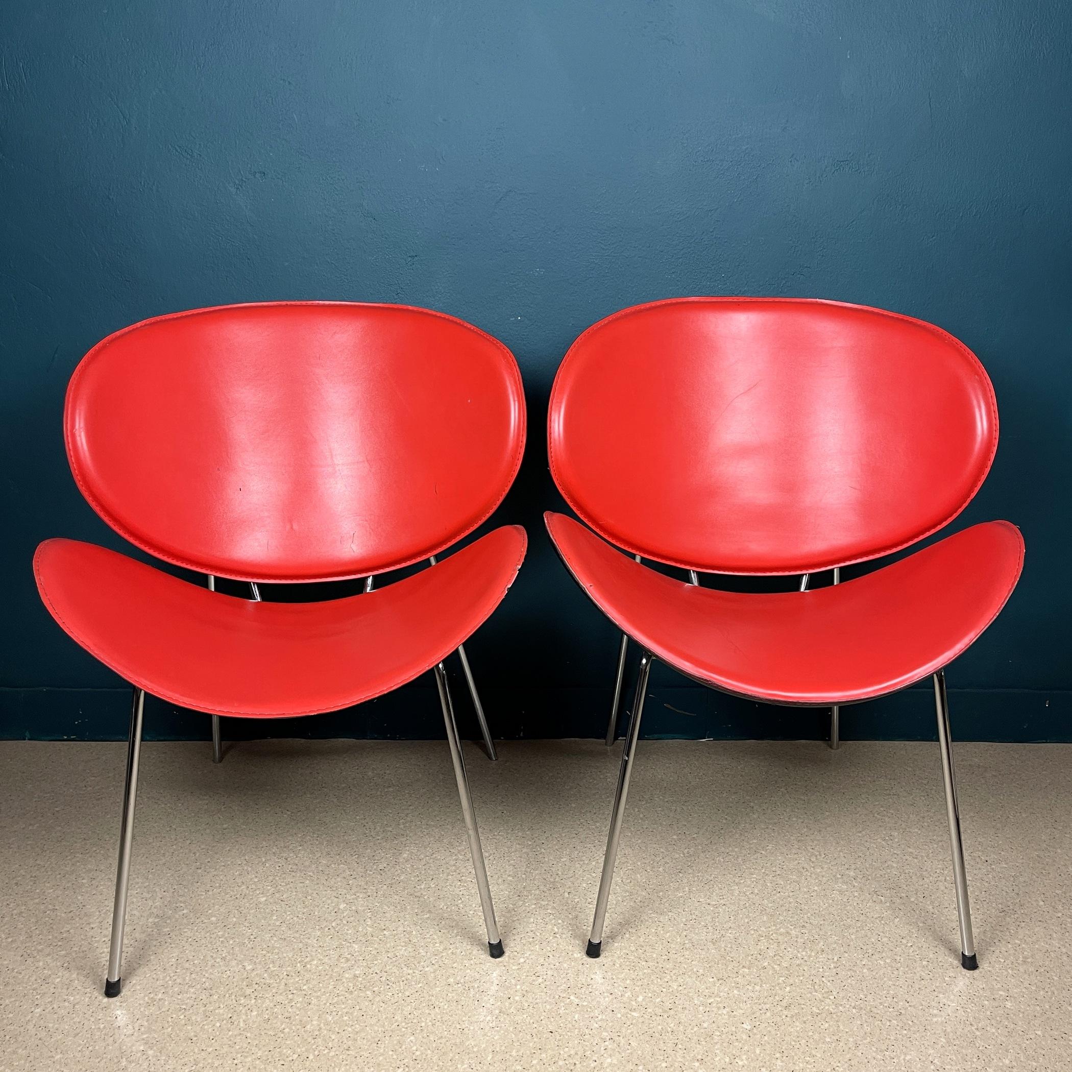 Italian Pair of red lounge chairs Italy 1990s Design Pierre Paulin Style For Sale