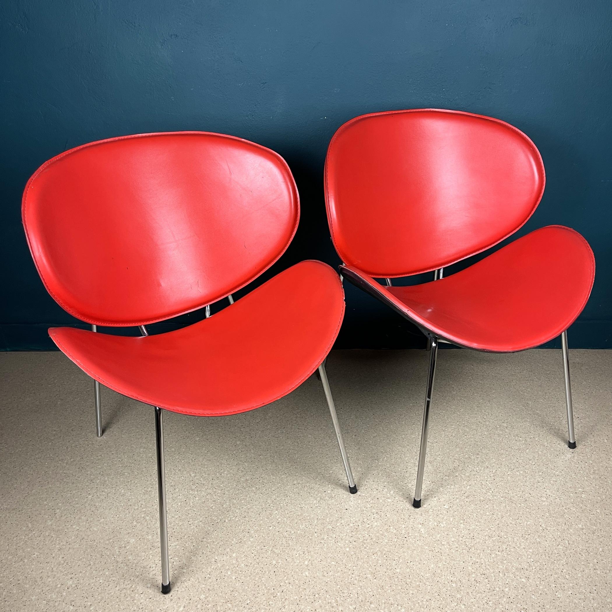 20th Century Pair of red lounge chairs Italy 1990s Design Pierre Paulin Style For Sale