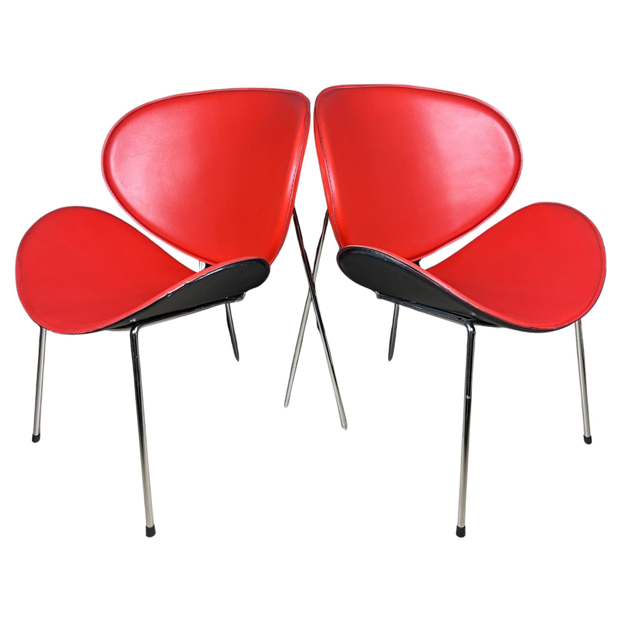 Pair of red lounge chairs Italy 1990s Design Pierre Paulin Style For Sale