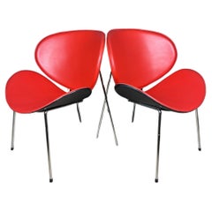 Retro Pair of red lounge chairs Italy 1990s Design Pierre Paulin Style