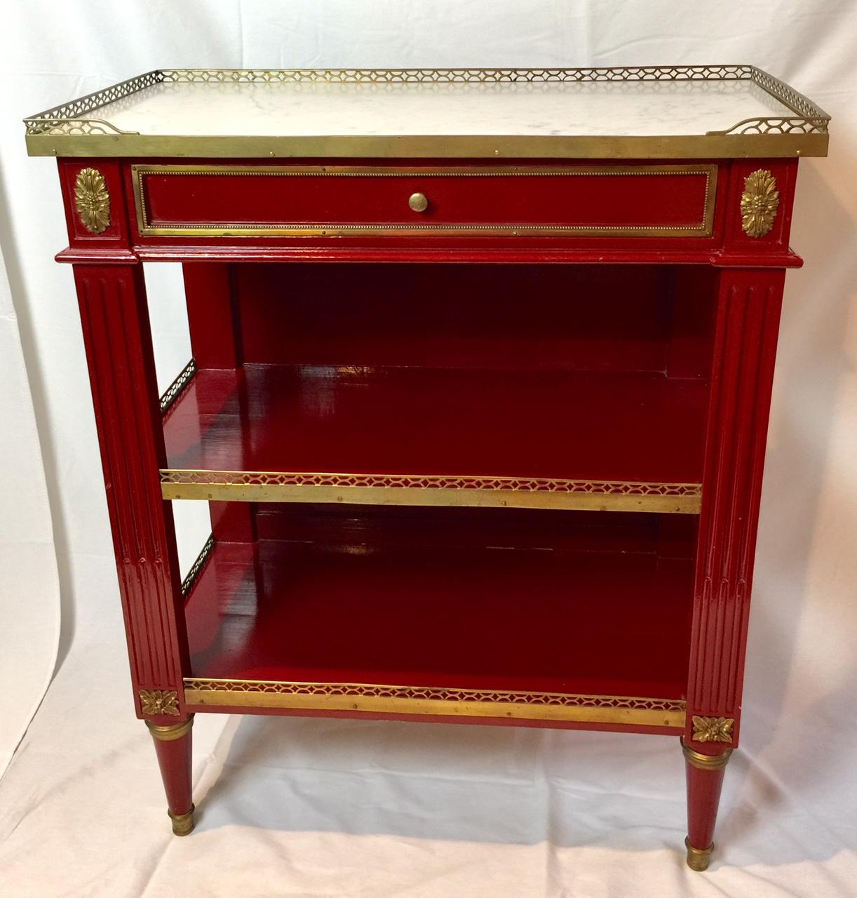 Louis XVI Maison Jansen Pair of Red Marble-Top Side Tables 