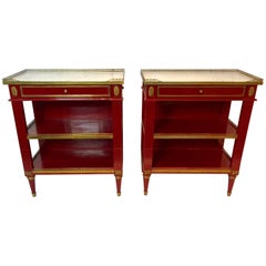 Maison Jansen Pair of Red Marble-Top Side Tables 