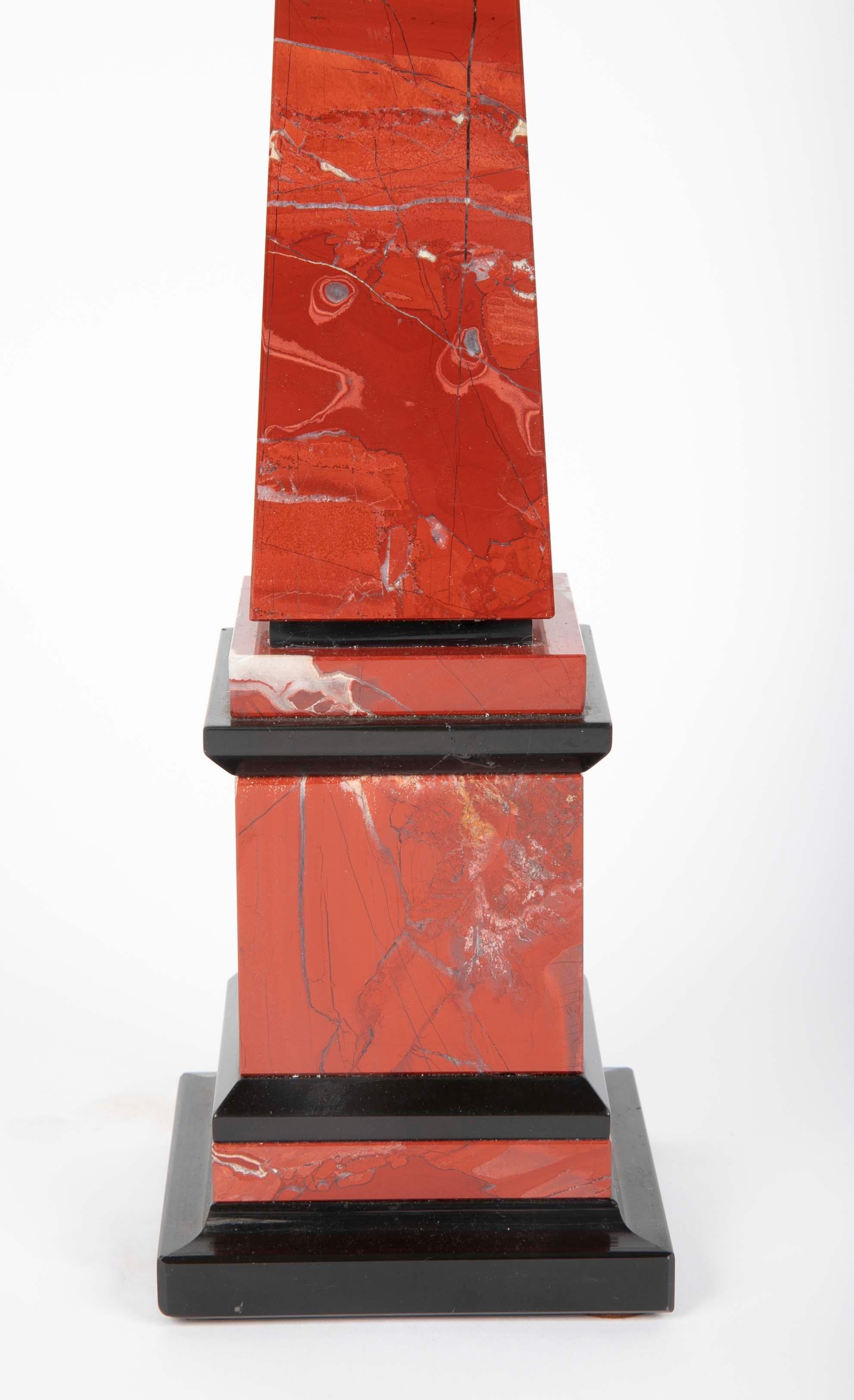 Pair of Red Marble Obelisks In Good Condition In Stamford, CT