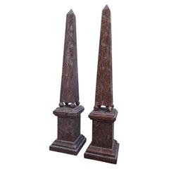 Pair of Red Marble Obelisks, Italy, 1970s